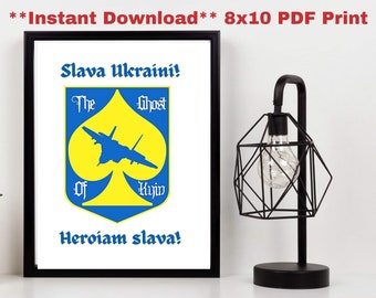 The ghost of Kyiv ace badge, Slava Ukraini, blue and yellow symbol, Ukrainian pilots, printable art, instant download media file