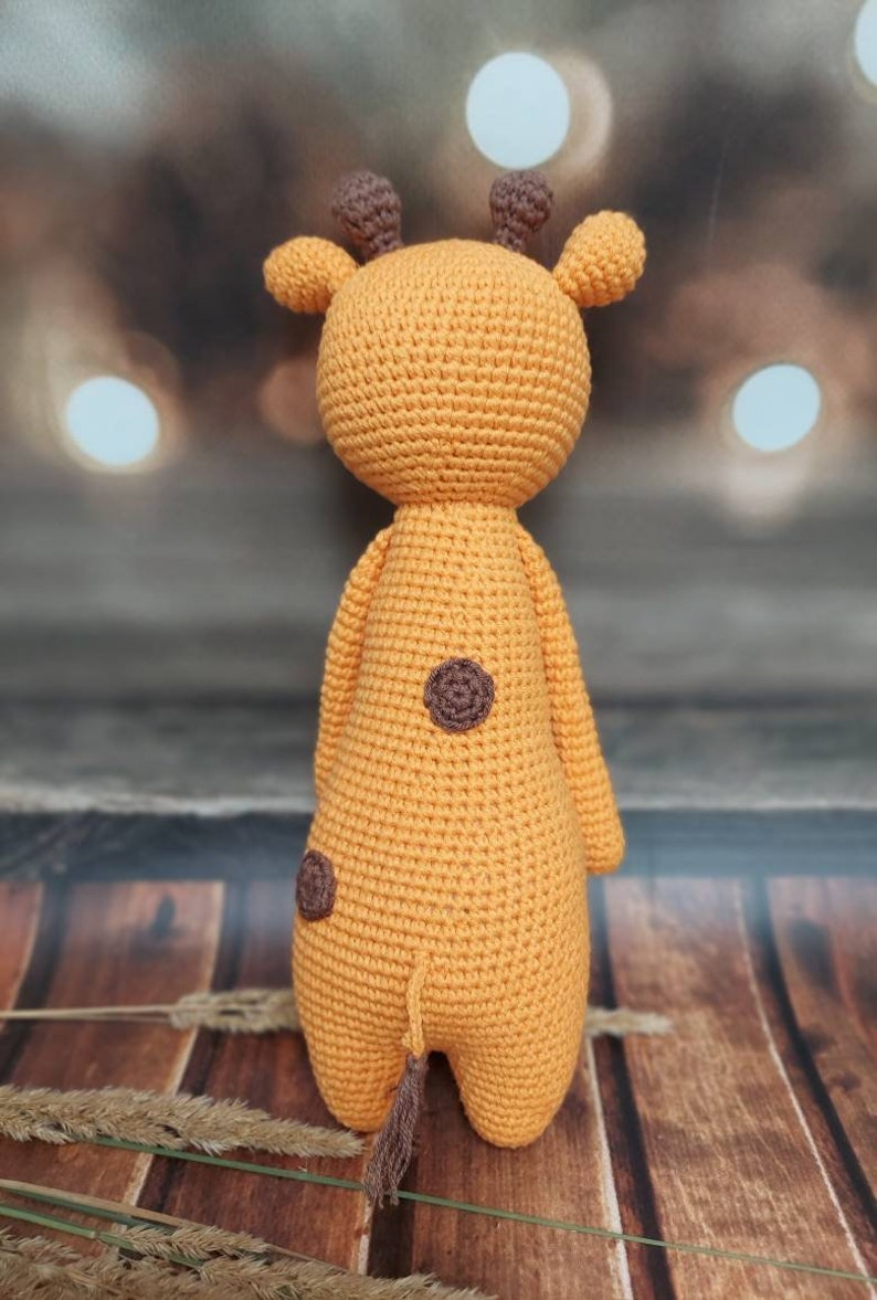Crochet giraffe plush, stuffed animal amigurumi, knit safari, tall giraffe toy, handmade baby gift, nursery zoo decor, shelf standing doll image 7