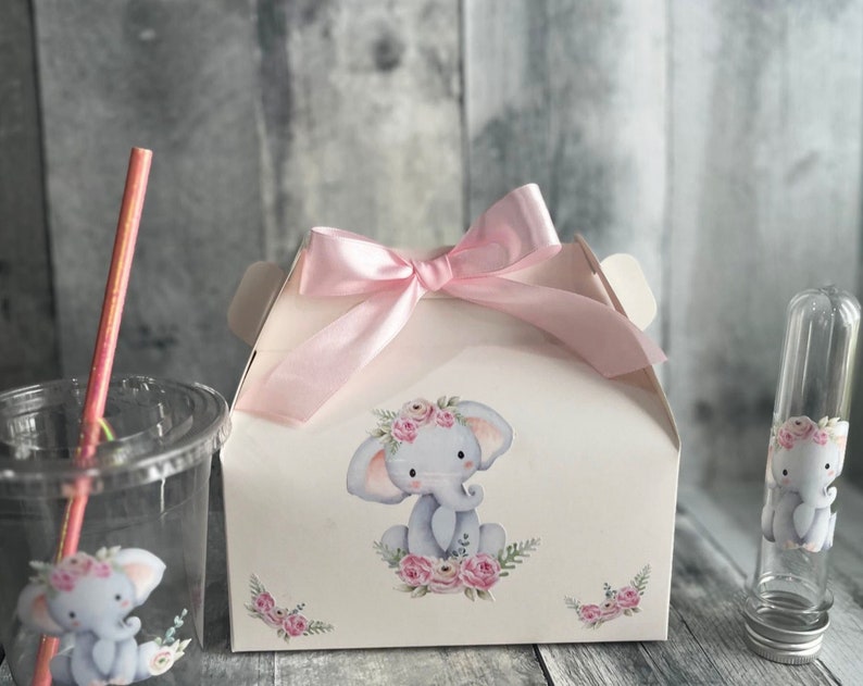 Baby Girl Elephant Baby Shower gable boxBlush Pink Elephant paper goody bagBaby showerElephant favor boxbaby shower gift box