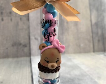 Teddy Bear Gumball Tube: Baby Shower Gender Reveal Favor