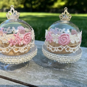 Princess Favor Dome: Pink Lace, Gold Crown - Set of 6