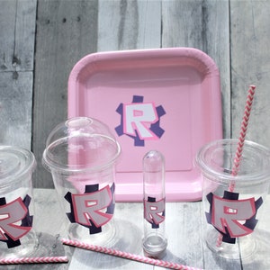 R Girl Birthday Party Plates: Pink Roblox Tableware, Set of 7 Bild 2