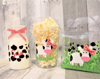 Cow Birthday Party/Cow Party Supplies/Cow Goody Bag/Farm Birthday/Farm Treat Bag/Farm Animal Cups/Farm Water Bottle/Barnyard Party Supplies