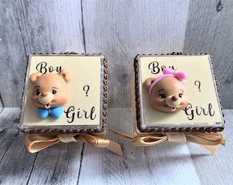 Teddy Bear Gender Reveal Candy Container: Handmade Clay Favor