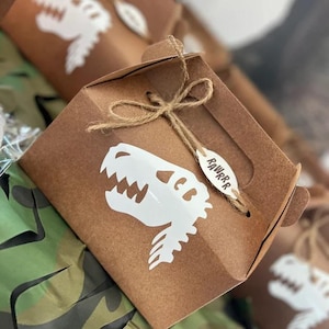 Dinosaur Party Favor Box: T-Rex Birthday Goody Bag with Twine