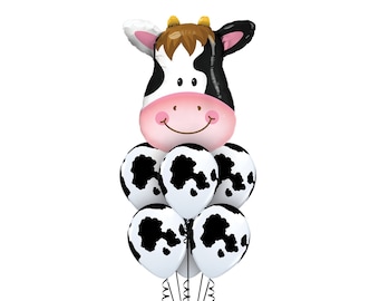 Cow Balloon Bouquet: 32" Foil Mylar & Six 11" Black/White Balloons