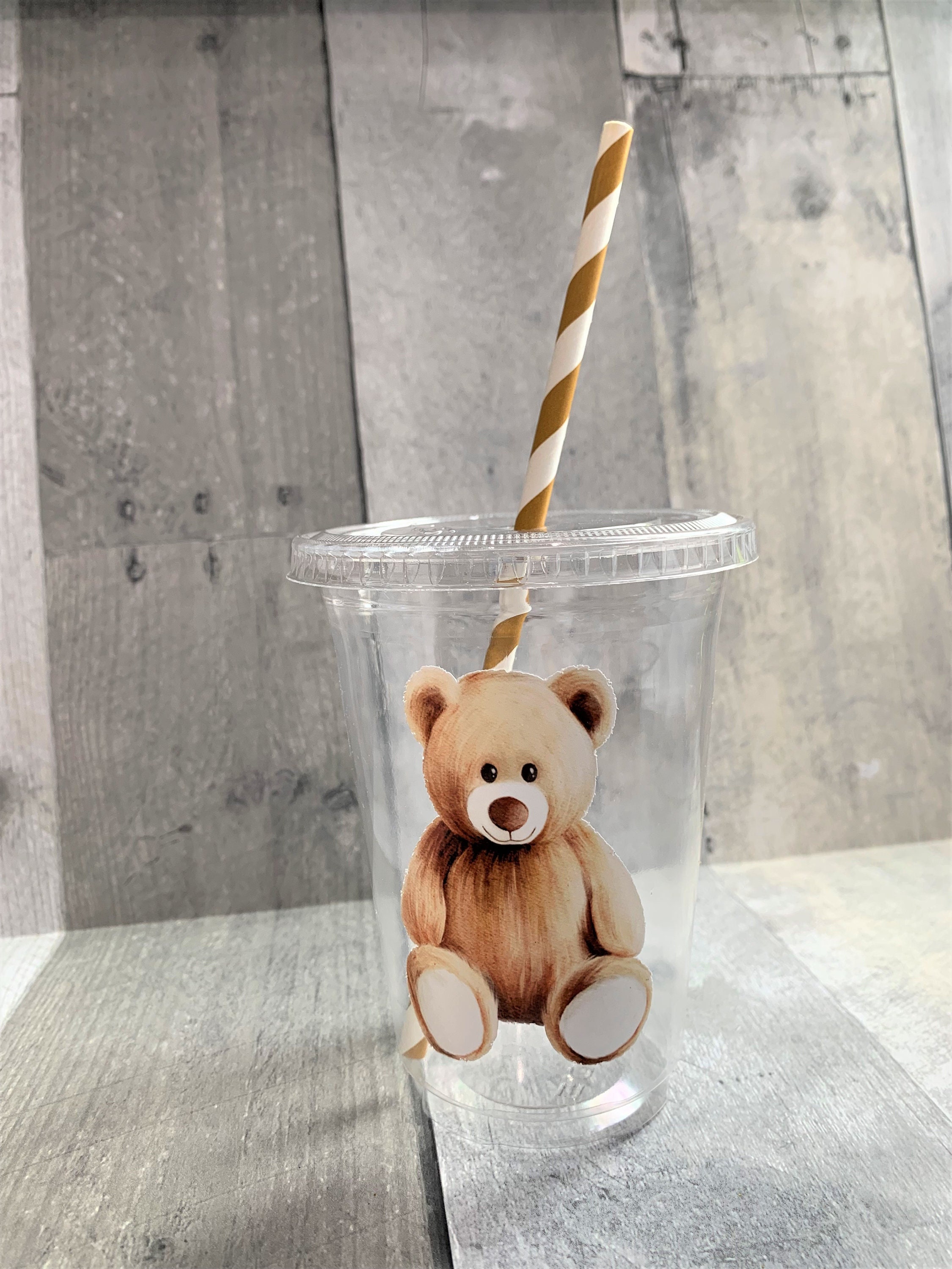 Aesthetic Glass Teddy Bear Tumbler with Lid and Straw