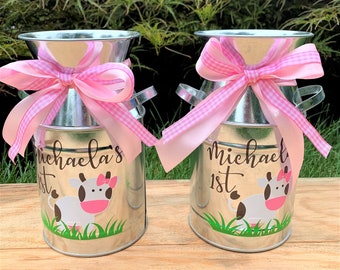 Farm Centerpiece: Vinyl Cow, Milk Jug Party Decoration (7.5" H X 4" W)