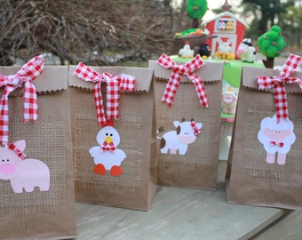 Handmade Farm Animals Lunch Bags: Barnyard Party Favors, Set of 4