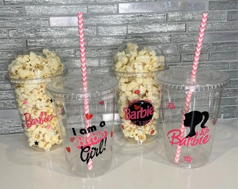 Doll Popcorn Cup/Doll Birthday Cups/Doll Party Favor/Doll Party Supplies/Pink Doll Decoration/Girl Doll Treat Bag/Doll Goody Bag