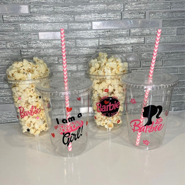 Doll Popcorn Cup/Doll Birthday Cups/Doll Party Favor/Doll Party Supplies/Pink Doll Decoration/Girl Doll Treat Bag/Doll Goody Bag