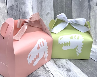 Dinosaur Party Favor Box: T-Rex Birthday Goody Bag with Ribbon Bow