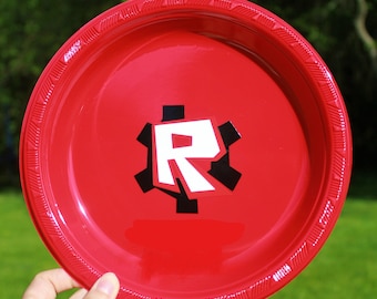 Video Gamer Party Plates: Initial R, Red Plastic Tableware (Set of 7)