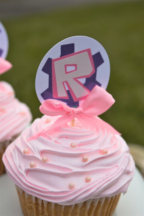 Girl Roblox Cupcake Toppers: Pink "R" Party Decor