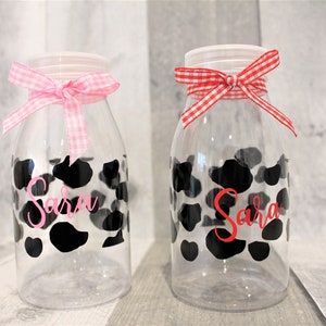 Cow Print Water Bottle / Cow Milk Bottle / Cow Birthday Decoration / Pink Bow