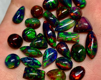 Ethiopian Black Opal Cabochon Lot: AAA Grade Mix Shape for Jewelry