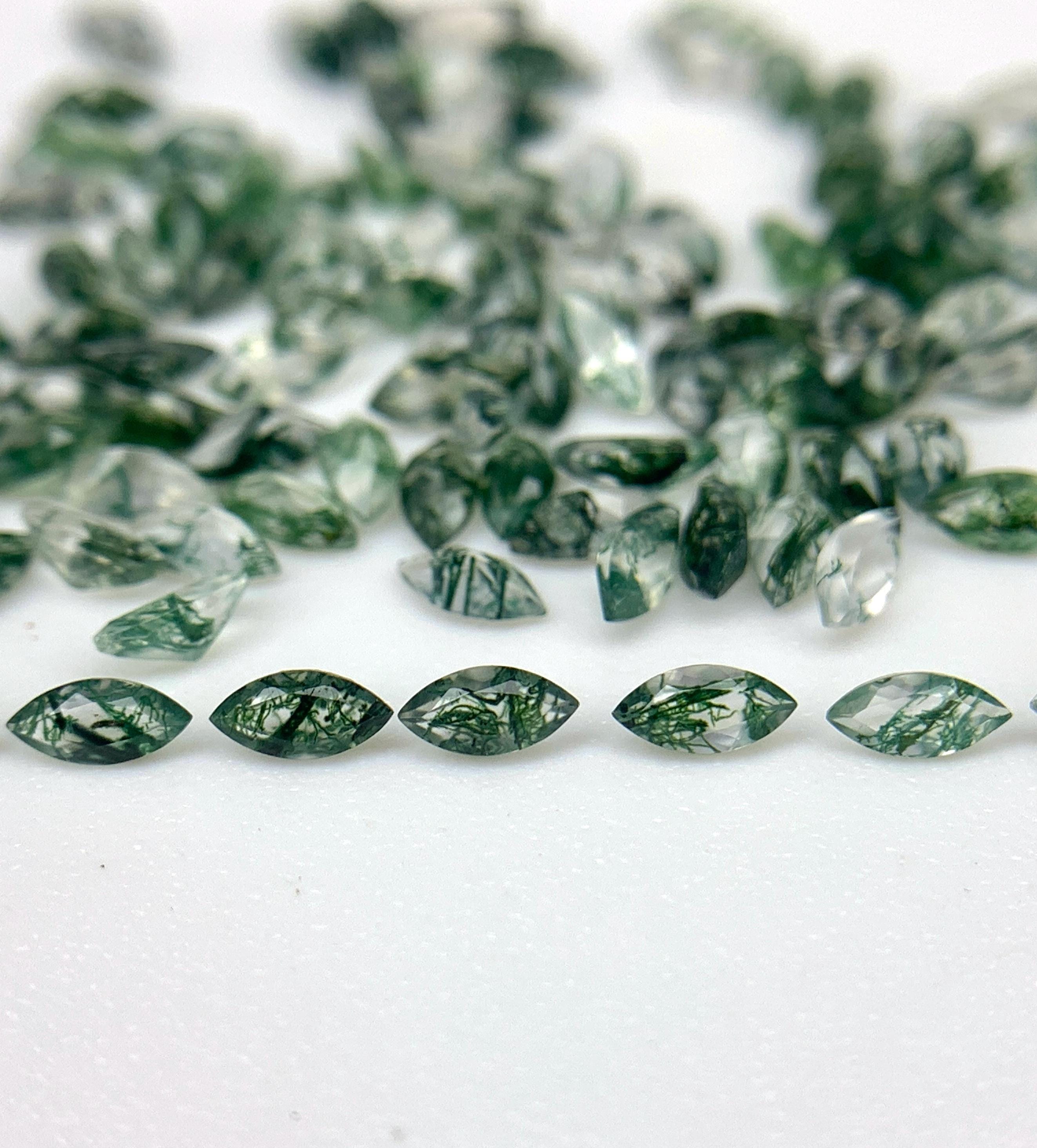天然モスアゲート 4 x 2 MM ～ 12 x 6 MM マーキスシェイプ ファセット