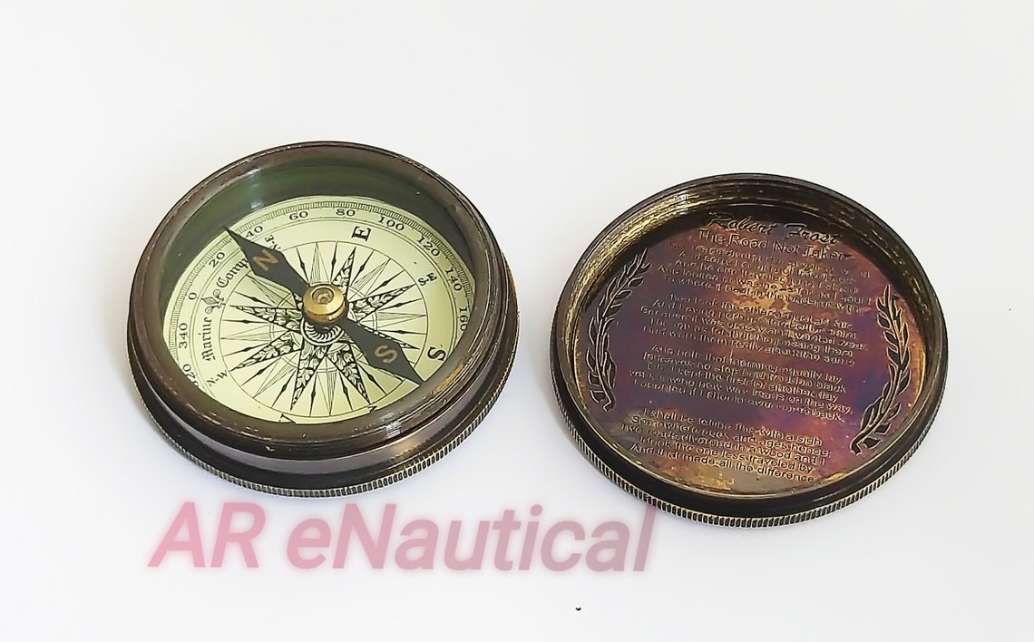 1920 Marine Pocket Compass Robert Frost Vintage Poem Grabado Etsy
