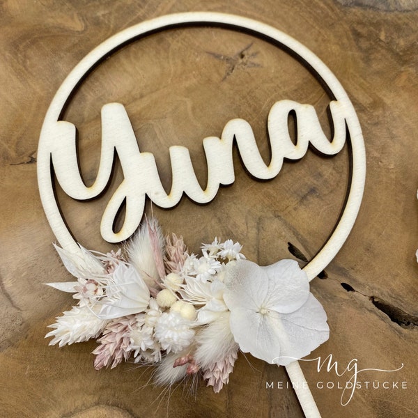 Cake Topper | personalized with dried flowers | birthday | Baptism | wedding | Gift | Cake topper | Confirmation | My gold pieces