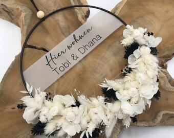 TÜRKRANZ | Schwarz Weiß Hortensie | Trockenblumen | Flower Hoop | personalisiert | Geschenk | Hochzeit | Geburtstag | Kranz