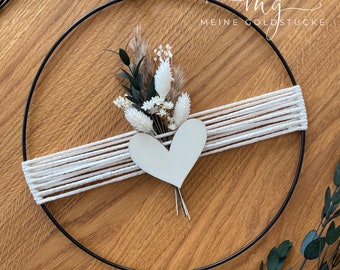 DOOR WREATH | Macrame | Loop metal ring heart | Dried flowers | Floral | Hoop | personalized | Gift