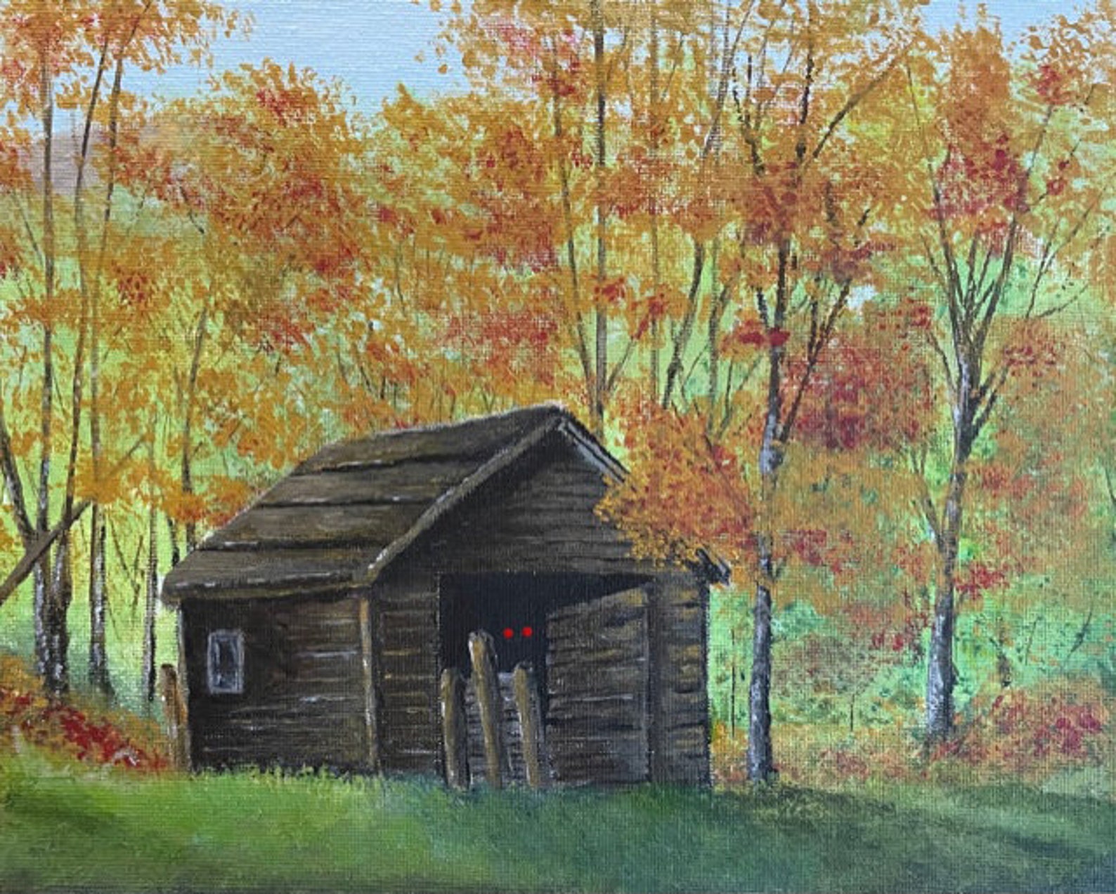 Keep Out 8x10 Acrylic Painting Cabin in the Woods Etsy