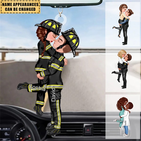 Personalisiertes Ornament, Paarportrait, Feuerwehrmann, Krankenschwester, Polizist, Lehrer, Geschenke nach Beruf