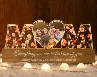 Customizable Heartwarming Memories, Birth Month Flower, Photo Upload Personalized LED Night Light, Mother's Day Gift