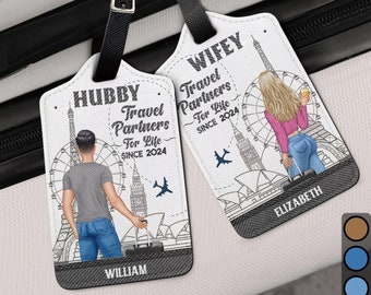 Travel Couple Husband and Wife Lifelong Travel Partners - Couple Gifts, Travel Gifts - Personalized Luggage Tags