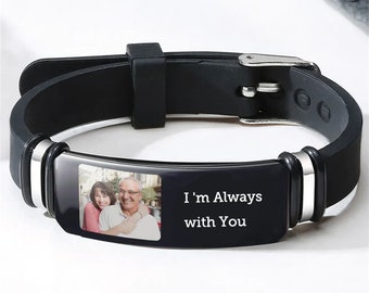 Je vous emporterai avec photo personnalisée - Cadeau commémoratif pour famille, frères et sœurs, amis, amoureux des chiens, amoureux des chats - Bracelet gravé personnalisé