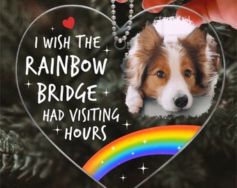 Wunsch-Regenbogen-Brücke hatte Besuchszeiten Haustier-Memorial-Foto eingefügt Personalisierte herzförmige Acrylverzierung