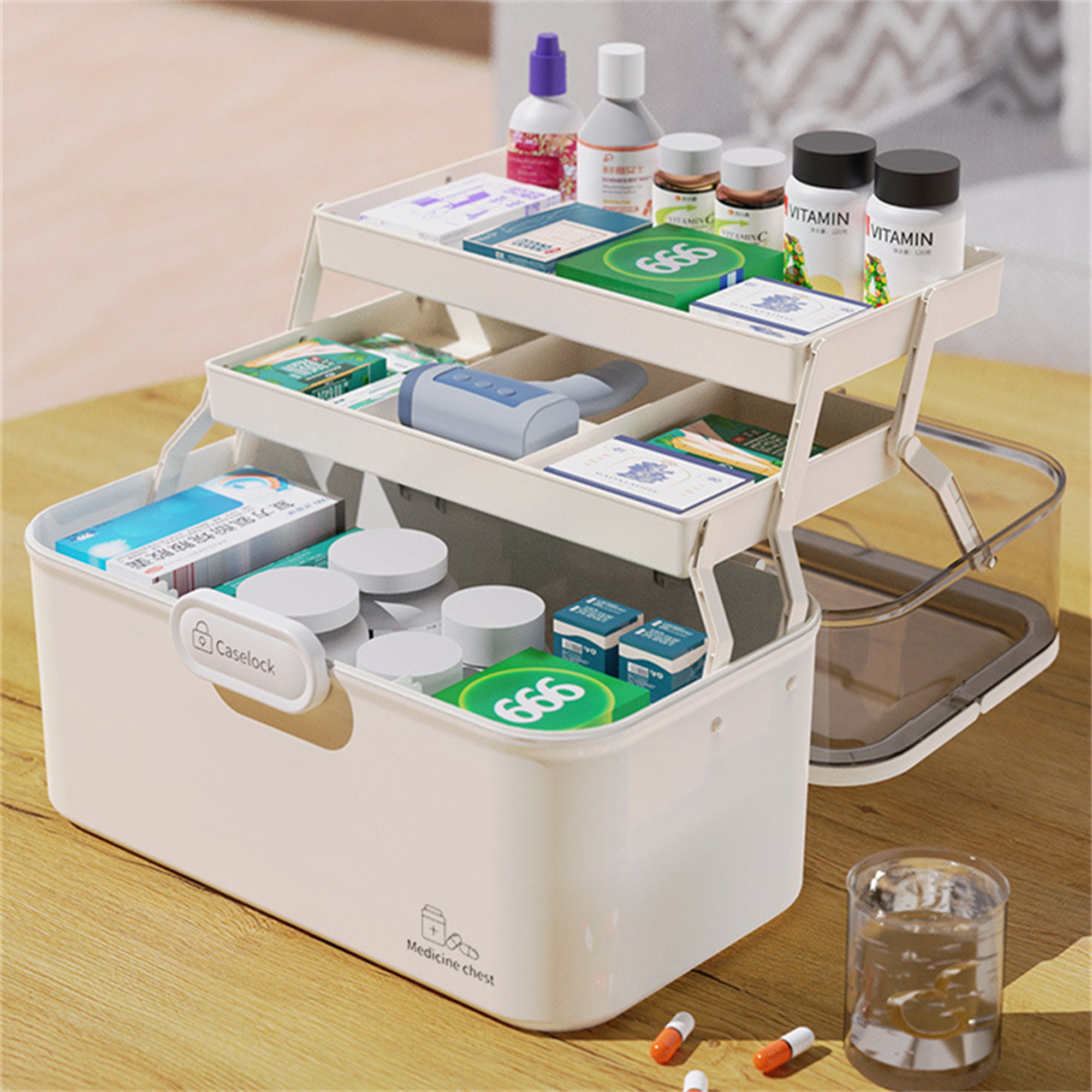 Medicine Box Family Pack Large-Capacity Multi-Layer Household First Aid Kit  Portable Medicine Box Small Medicine Box Commonly Used Medicine Storage Box  1 Pack