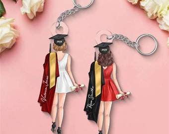 Cadeau de remise des diplômes senior de la promotion 2024, vue de dos, porte-clés acrylique personnalisé