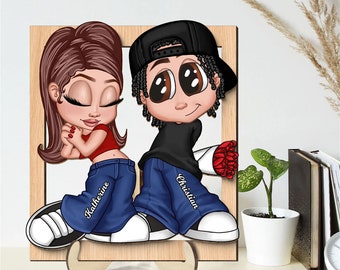 Plaque en bois personnalisée à 2 couches pour couple, cadeau pour lui, cadeau pour elle