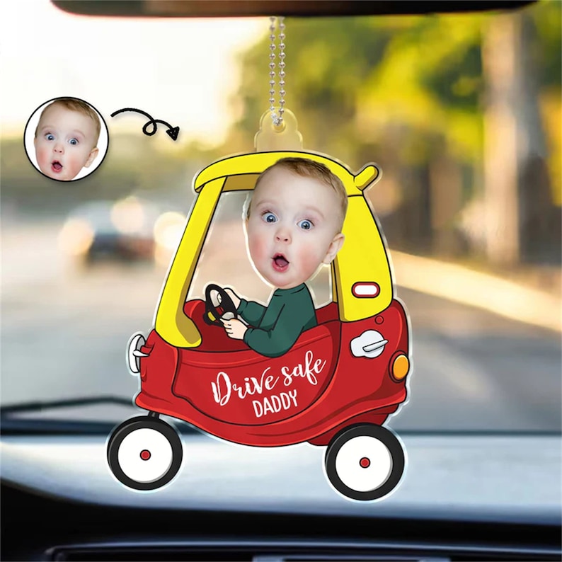 Foto personalizada Drive Safe Daddy Cumpleaños, Regalo de amor para papá, mamá, padre, madre, abuelo Colgador de coche acrílico personalizado imagen 1