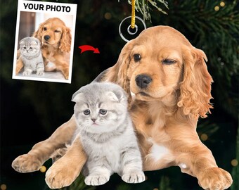 Benutzerdefinierte Foto Möpse und Küsse an diesem Weihnachten - Hund & Katze personalisierte benutzerdefinierte Ornament - Weihnachtsgeschenk für Tierbesitzer, Tierliebhaber