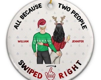 Weihnachten Swiped Right - Geschenk für Paare - personalisiertes benutzerdefiniertes Kreis-Keramik-Ornament