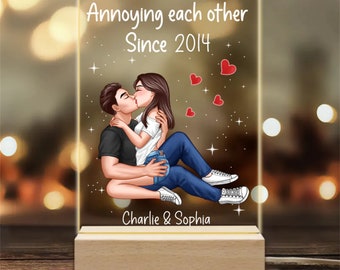 Sexy Couple Kissing Personalized Rectangle Acrylic Plaque LED Night Light