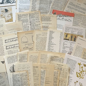 Paquete de papel con páginas de libros antiguos / 25 piezas de efímeras de libros antiguos / Suministros para diarios basura / Recortes de papel antiguos para decoupage
