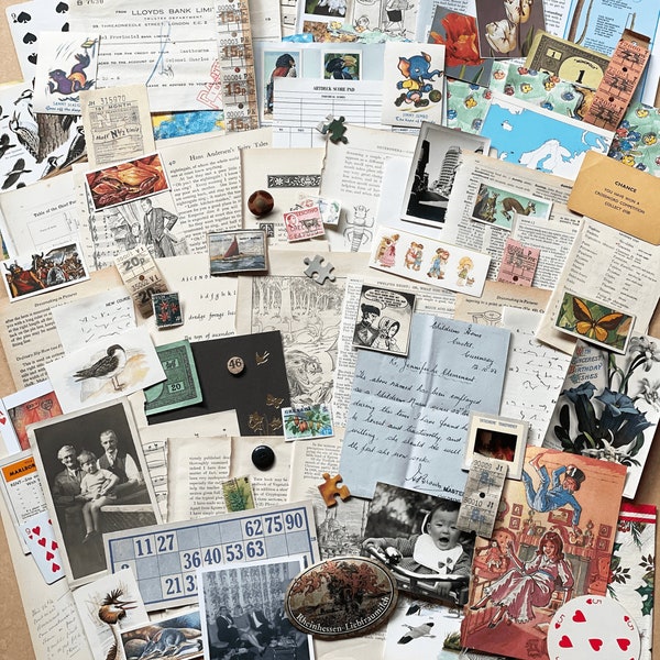 80+ Pieces Vintage Ephemera Pack | Mystery Bag Junk Journalling, Collage, Decoupage, Scrapbooking, Scrap Pack, Vintage Paper Ephemera