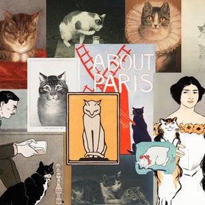 Vintage Images of Cats | Digital Junk Journal Ephemera, Old Photographs Cat Illustrations, Scrapbooking Collage Sheet, Vintage Cats Art