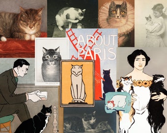 Vintage Bilder von Katzen | Digitale Junk Journal Ephemera, alte Fotografien Katzen Illustrationen, Scrapbooking Collage Sheet, Vintage Katzen Kunst