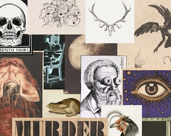 Creepy Vintage Digital Ephemera | Spooky Halloween Printables, Vintage Horror Ephemera, Scrapbooking Kit Collage, Gothic Junk Journal Supply