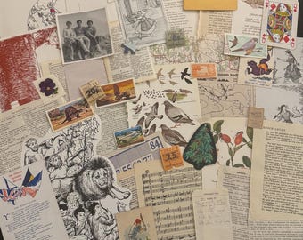 Vintage dagboek dagboek kit | 50+ items vintage Ephemera-papierset, collage, decoupage, scrapbooking, scrapbook-boekpagina'spakket