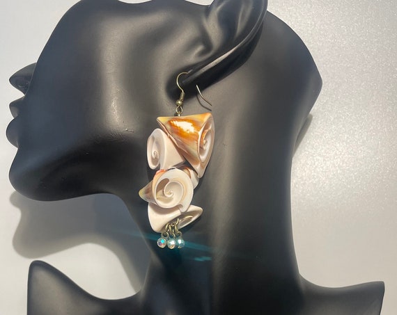 Large long shell dangle drop earrings