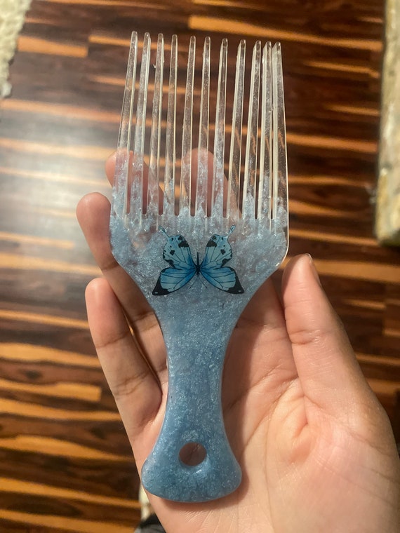 Silver or blue Afro comb hair pick