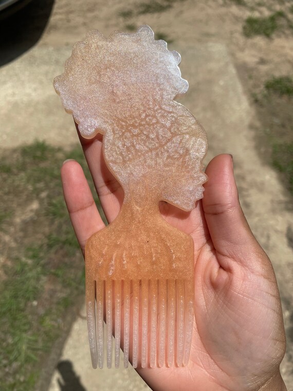 Pink orange and silver or purple with rose gold foil Afro hair pick combs