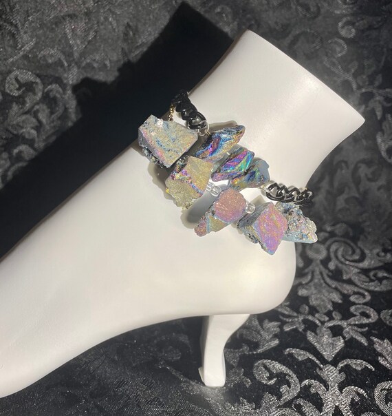 Crystal stone iridescent rock anklet set| ankle jewelry | bracelets | wrist jewelry