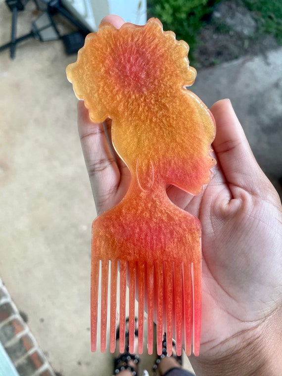 Gold yellow red and pink Afro hair comb pick