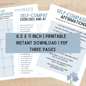 Printable Self-Compassion Workbook | Self-Compassion Affirmations and Exercises | Self-Compassion Calendar